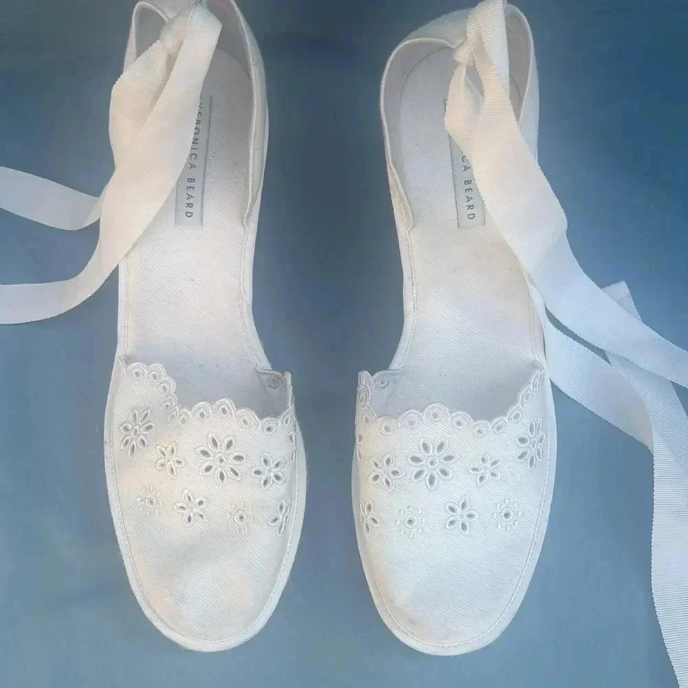 NWOT Veronica Beard Women 11 Soleil Sandal Espadrille White Eyelet Wedge *defect